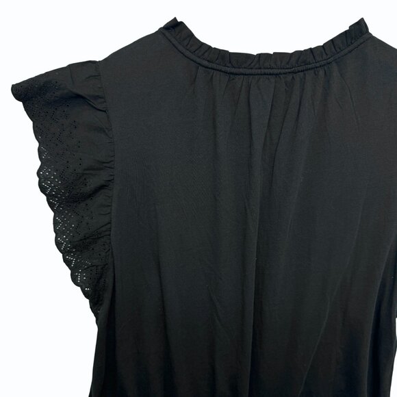 Lauren Ralph Lauren Womens L Eyelet Ruffle Short Sleeve Top Black Cotton Capsule - Picture 5 of 10